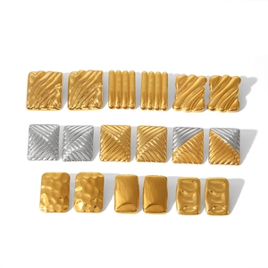 Geometric rectangular 18k gold and silver stainless steel earrings with textured patterns
