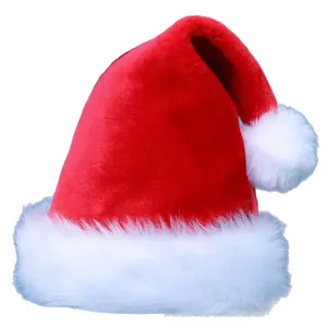 Classic red and white plush Christmas hat for adults and children with large white pom pom