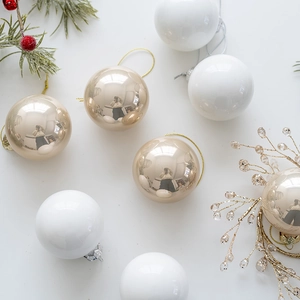 6cm glass Christmas ball ornaments set in champagne gold and white with hanging strings