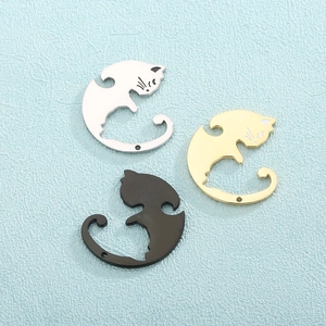 Cute Kitten Cat Pendants Stainless Steel Silhouette DIY Jewelry Making Charms Fashion Animal Style For Accessories