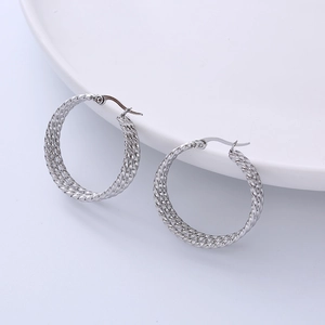 Polished silver twisted rope hoop earrings for women with elegant braided texture