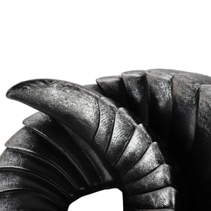 Macro detail of 3D devil horns with realistic spiral texture and antique silver finish