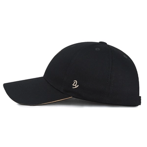 Classic black baseball cap with side letter embroidery and contrasting brim edge