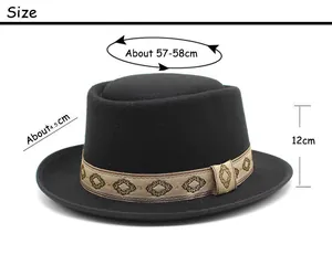 Detailed size chart for vintage men's wool felt dome hat with measurements shown