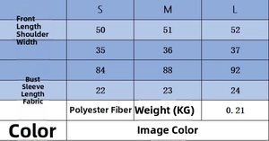 Detailed size chart for minimalist crewneck knit top showing bust and length measures