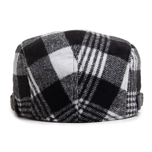 Classic black and white plaid wool blend newsboy flat cap for men and women