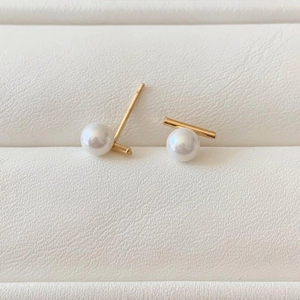 Artificial Pearl Stud Earrings With 925 Sterling Silver Earring Post Minimalist Geometric Line Bar Jewelry For Women