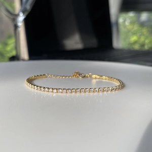 Elegant gold S925 sterling silver tennis bracelet with adjustable zircon crystal stones