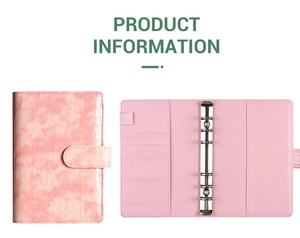 Detailed views of pink crocodile pattern A6 binder with six rings and card slots
