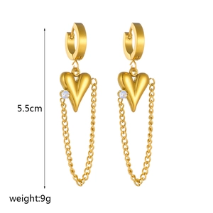 Gold heart drop chain earrings with rhinestones minimalist stainless steel jewelry