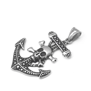 Pendentif ancre en acier inoxydable vintage avec motif tête de mort et os croisés