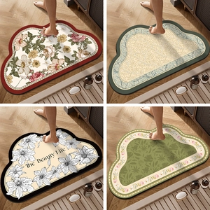 Set of cloud-shaped absorbent bathroom mats with stylish patterns for bath and shower
