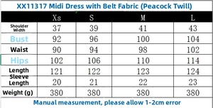 Detailed size guide for short sleeve midi dress with bust and waist measurements