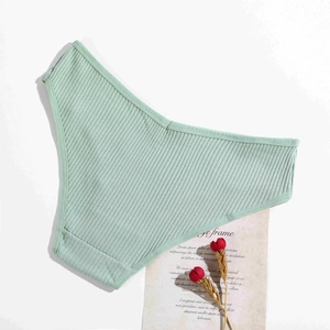Mint green ribbed cotton briefs for women, low-waist breathable panty on white background