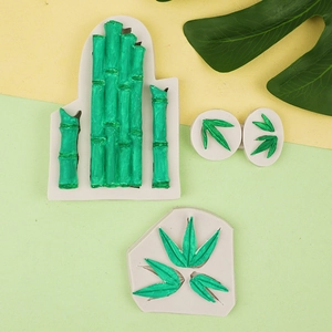 Macro shot of bamboo and leaf shaped silicone mold for baking and chocolate decor