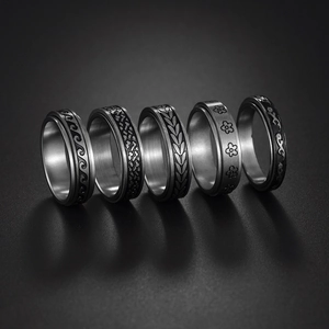 Spinner Ring Stainless Steel Anxiety Stress Relief Band Sea Wave Flower Engraved Vintage Unisex Finger Jewelry