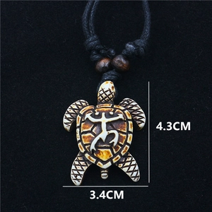 Resin sea turtle pendant necklace with frog pattern on black rope 4.3cm x 3.4cm