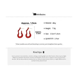 Detailed size and weight chart for red flame gourd-shaped alloy stud earrings