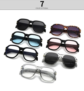 Flat top square sunglasses displayed in seven stylish colors on white background