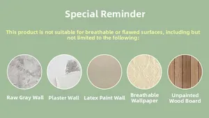 Guide showing unsuitable wall surfaces for adhesive hooks like lime and wallpaper walls