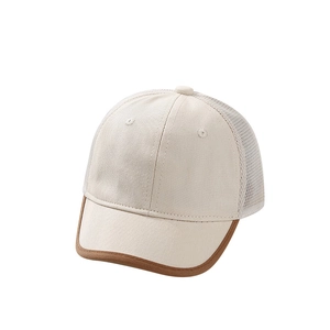 Minimalist mesh baseball cap for kids with breathable panels and brown edge piping