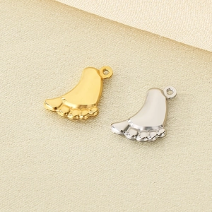 Minimalist stainless steel baby feet pendants in gold and silver finish for DIY jewelry