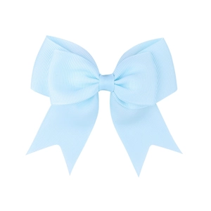 Macro detail of a light blue grosgrain ribbon bow with fine ribbed texture and symmetry