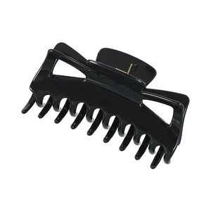 Grande pince à cheveux noire brillante avec design triangle creux et ressort en métal