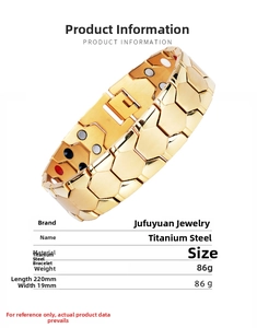 Detail specifications of golden titanium steel bracelet with magnetic therapy stones