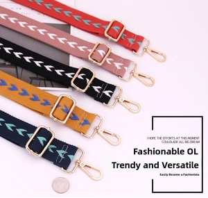 Adjustable woven shoulder straps with arrow embroidery and gold metal buckles in five colors