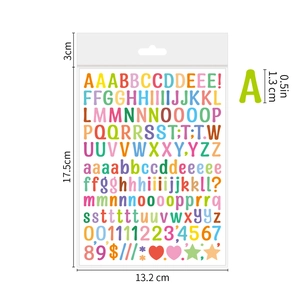 Detailed view of 0.5 inch waterproof alphabet and number stickers with size measurements