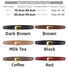 Size chart and color options for women's vintage leather belt with U-buckle