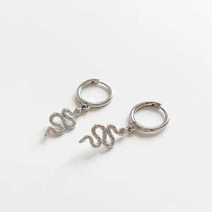 Elegant pair of S925 sterling silver snake pendant earrings with textured scales