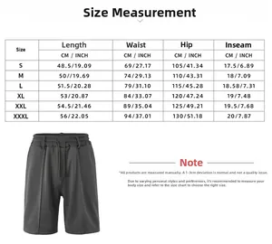Detailed size chart for men's quick-dry mesh shorts with length and waist measurements