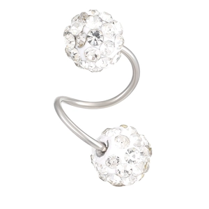 Silver S-shaped spiral piercing with sparkling crystal pave balls on a clean background