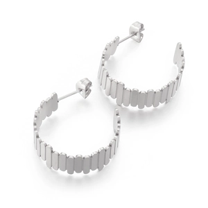Boucles d'oreilles demi-cercles en acier inoxydable argenté avec un fini poli brillant