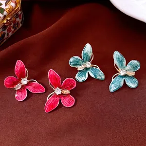 Boucles D'oreilles Papillon Vintage Émail Zircon Incrusté Bijoux En Cuivre Avec Tige En Argent Élégant Pour Femme