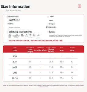 Size chart detail for brushed yoga set with fabric specs and measurement data