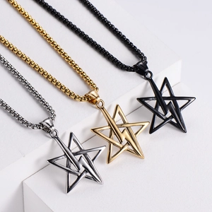 Minimalist pentagram lightning bolt necklaces in gold, silver and black stainless steel