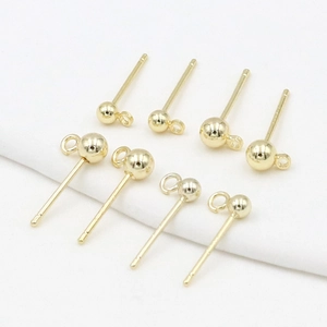 Polished gold-plated ball stud earrings with loop for jewelry making and DIY crafts