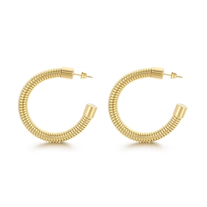 Chic gold-plated C-shape twisted hoop earrings with textured spiral design for women