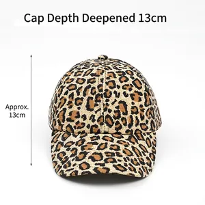 Vintage leopard print baseball cap with 13cm deep crown for outdoor sun protection