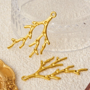 304 stainless steel golden coral branch pendants with stone settings for DIY jewelry making