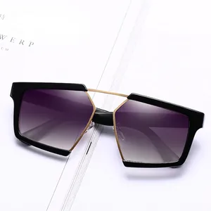 Retro geometric oversized sunglasses with gradient purple lenses and gold metal frames