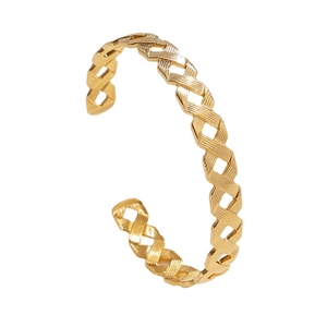 Fashionable golden C-shaped woven镂空 stainless steel open cuff bracelet for women