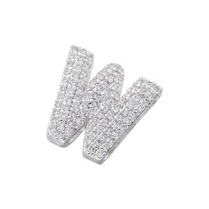 Close-up of hip-hop letter W pendant with shimmering pave-set cubic zirconia stones
