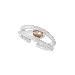 Irregular textured S925 sterling silver ring with an oval champagne gemstone