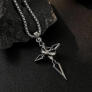 Collier Pendentif Croix Noire Acier Inoxydable Style Gothique Rétro Accessoire Pour Hommes Femmes Avec Chaîne Vénitienne