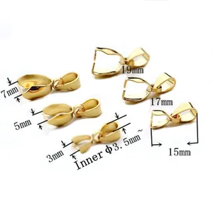 Detailed size specifications for gold stainless steel pendant pinch bails in 19mm, 17mm, 15mm