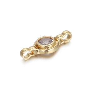 Detailed view of a gold-plated round zircon connector charm for DIY jewelry making